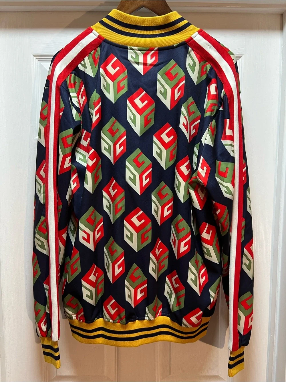 Gucci Navy Red Green White Geometric Bomber Jacket